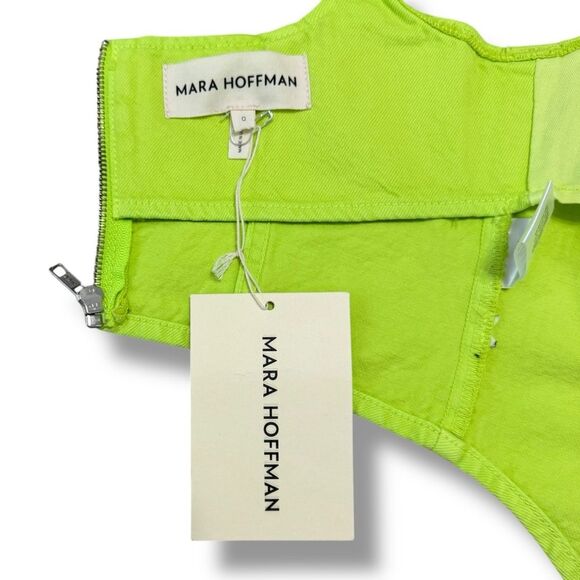 Mara Hoffman Milla Cropped Denim Top Lime Green Sweetheart Organic Cotton Size 0 - Picture 6 of 7